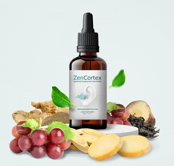 ZenCortex hearing support formula bottle with natural ingredients